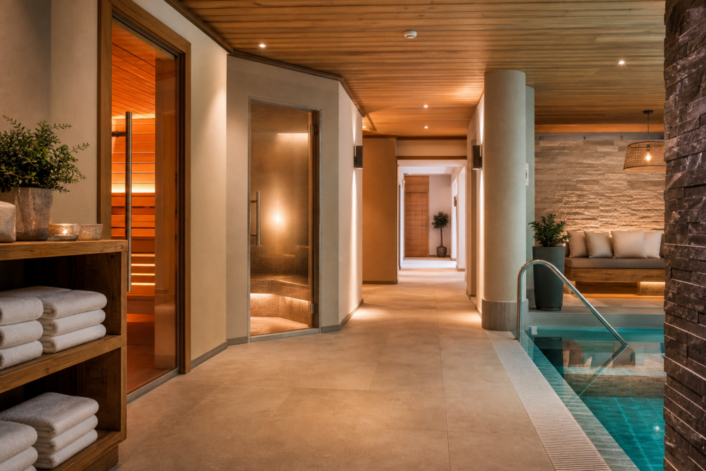 Rustige wellnesslounge bij een spa hotel net over de Duitse grens
